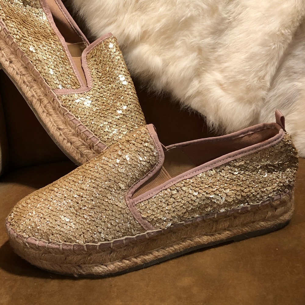 Steve Madden GOLD sequin platform espadrille 8